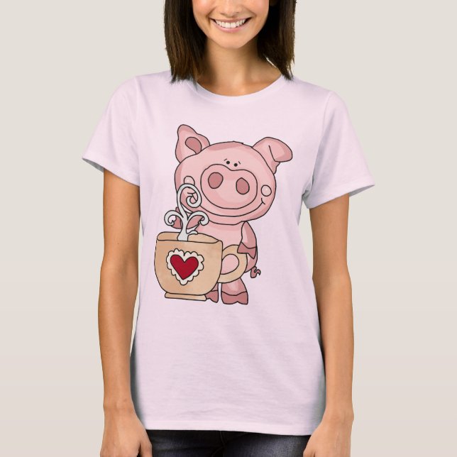 Der Kaffee-Schwein-Krawatten-T - Shirt der Frauen (Vorderseite)