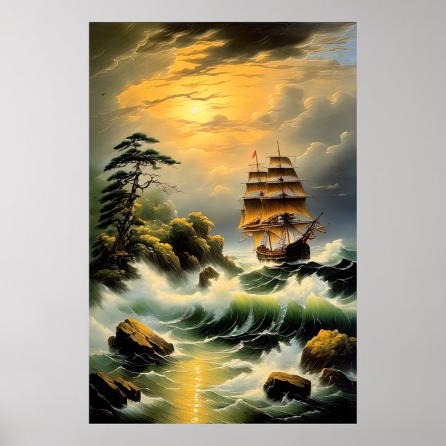 Der Kampf des Schiffes durch die Wavy Seas Poster (Vorne)