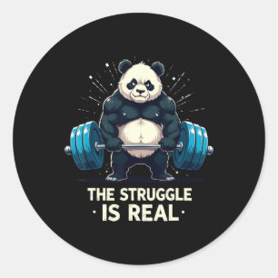 Der Kampf ist ein echtes Funny Gym Panda Workout M Runder Aufkleber