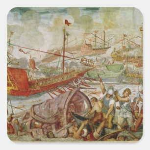 Der Kampf von Lepanto 1600 im Oktober 1571 Quadratischer Aufkleber
