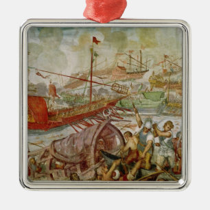 Der Kampf von Lepanto 1600 im Oktober 1571 Silbernes Ornament
