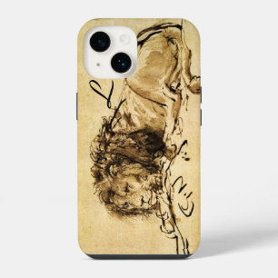 DER KAP LöWE LIEGT, Sepia, schwarzes Monogramm iPhone Hülle