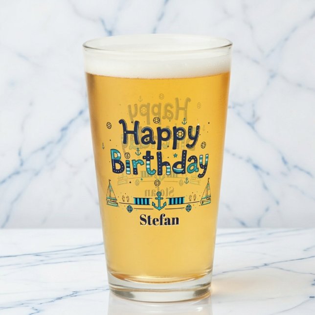 Der "Kapitän der Party" Personalisierter Pint Glas (Toast to your nautical birthday.)