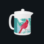 Der Kardinal -<br><div class="desc">Dieses Design hat einen roten Kardinal, der auf einem schneebedeckten Zweig sitzt. Der Vogel sieht zu, wie die Schneeflocken vom Himmel fallen und den Boden bedecken. Die Bäume um den Vogel sind auch schneebedeckt. Für diesen Teekessel wird ein grüner Hintergrund verwendet.</div>