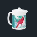 Der Kardinal -<br><div class="desc">Dieses Design hat einen roten Kardinal,  der auf einem schneebedeckten Zweig sitzt. Der Vogel sieht zu,  wie die Schneeflocken vom Himmel fallen und den Boden bedecken. Die Bäume um den Vogel sind auch schneebedeckt. Für diesen Teekessel wird ein grüner Hintergrund verwendet.</div>