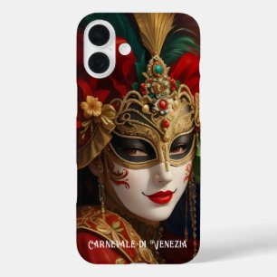 Der Karneval von Venedig maskiert rotes grünes Gol iPhone 16 Plus Hülle