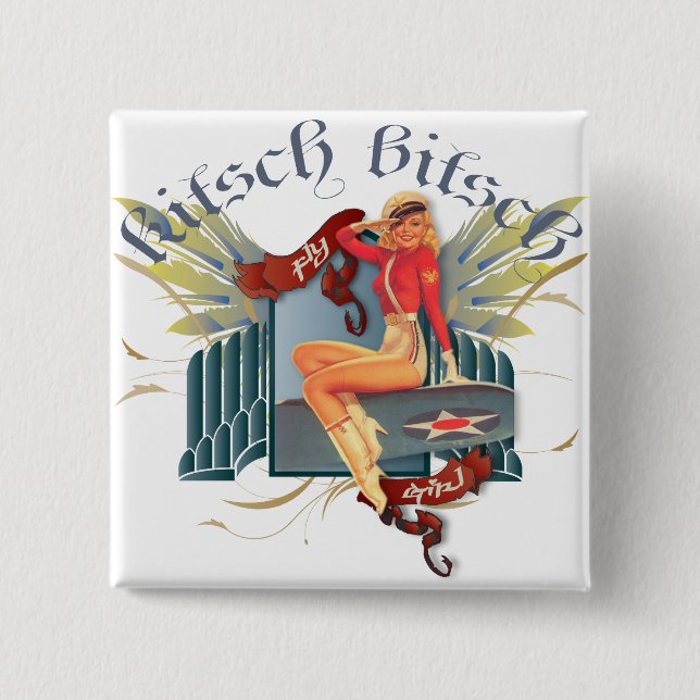Der Kitsch Bitsch: Fliegen-Mädchen-Tätowierung Button (Vorderseite)