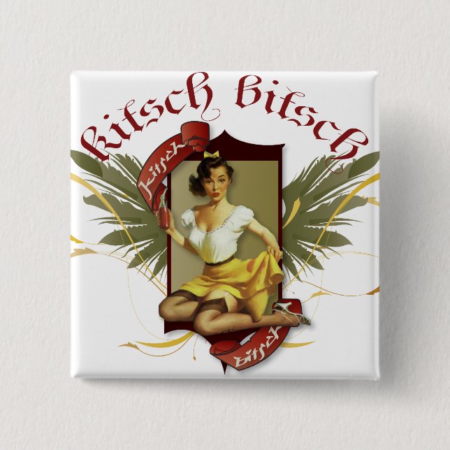 Der Kitsch Bitsch: Soda Girl Retro Tattoo Pin-Up Button (Vorderseite)