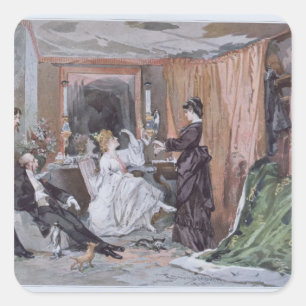 Der Kleidersaal von Hortense Schneider Quadratischer Aufkleber