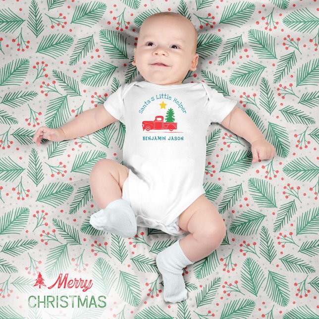 🎅 🏻 der kleine Helfername 🚛 Truck Tree Star Baby Strampler (🎅🏻 Santa's Little Helper Name 🚛Truck Tree Star Baby Bodysuit ©Susanne Sachers - Sunny Mind Design)