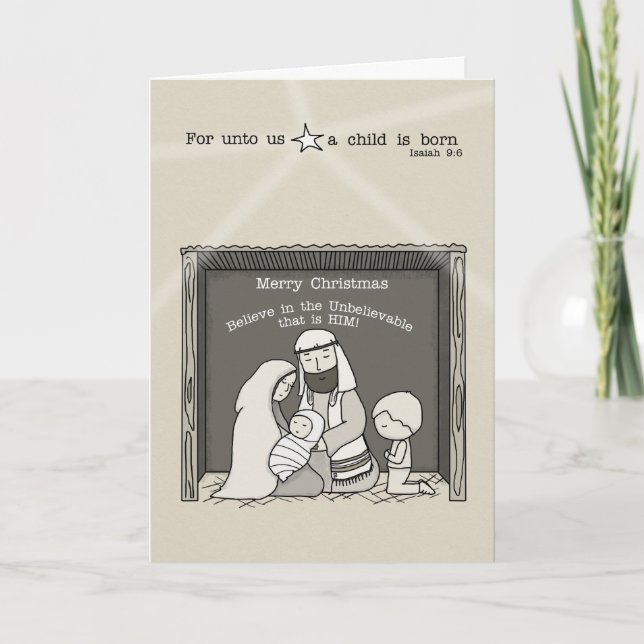 Der kleine Junge auf der Manger Feiertagskarte (Vorderseite)