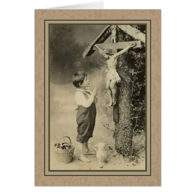 Der kleine Junge betet zu Jesus am Kreuz (Vorne)