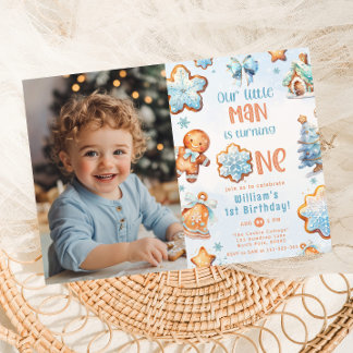 Der kleine Mann macht ein Weihnachtsgeburtstag-Fot Einladung