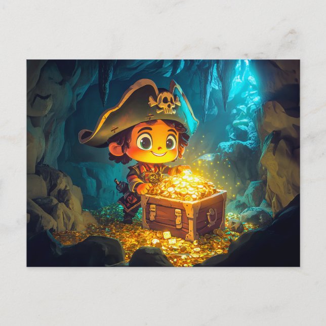 Der kleine Pirate entdeckt Schätze in einer Höhle Postkarte (Vorderseite)