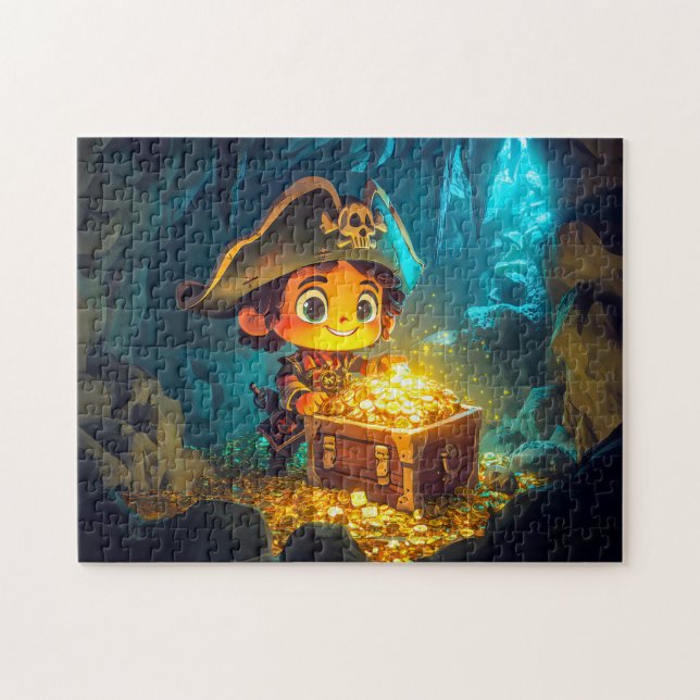 Der kleine Pirate entdeckt Schätze in einer Höhle Puzzle (Horizontal)