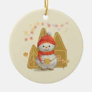 der kleine Schneemann und das Schokoladenkeks Keramik Ornament