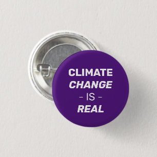 Der Klimawandel ist ein lila und weißer Button