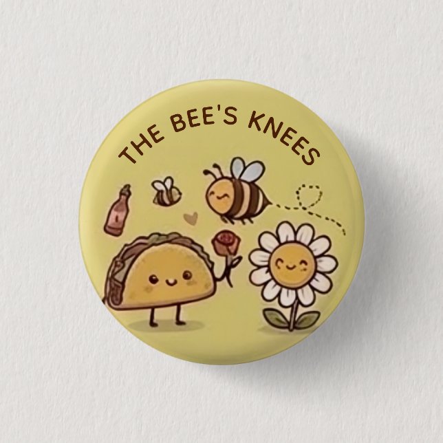 Der Knüller Kawaii Taco und Bee Pun Pin Button (Vorderseite)
