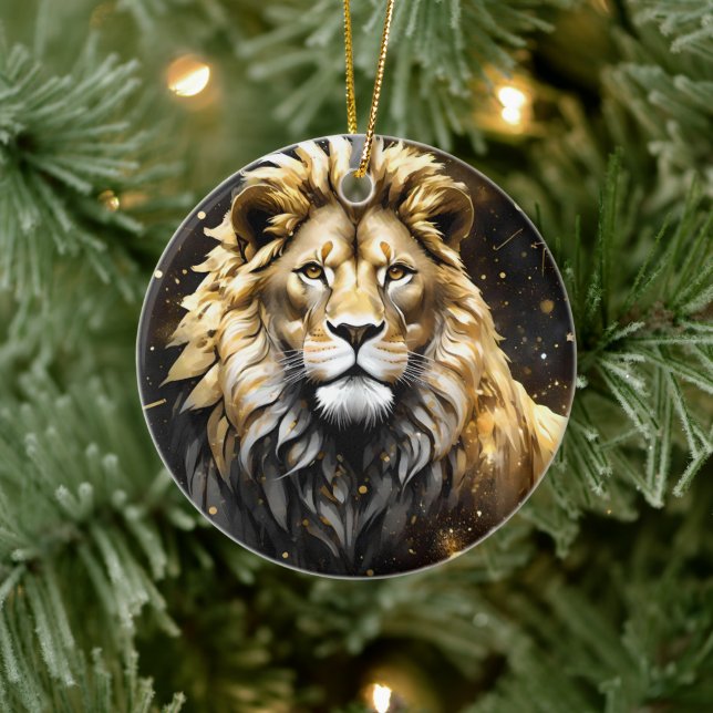 Der König: Majestic Gold und Graue Löwe, Keramik Ornament (Baum)