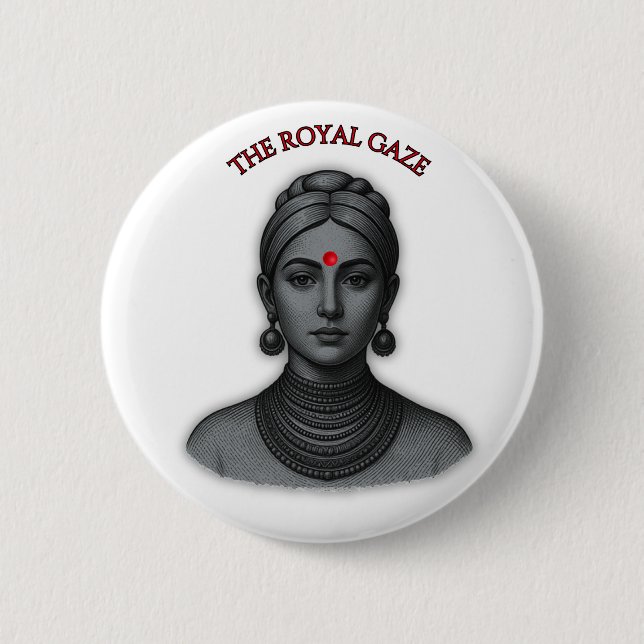 Der königliche Blick - Indische Königin Linienkuns Button (Vorderseite)