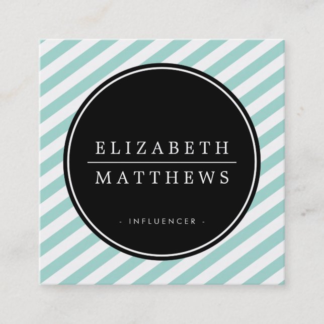 Der Kreis SOCIAL MEDIA grenzt an Schwarz-Minze-Grü Quadratische Visitenkarte (Vorderseite)