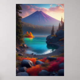 Der Kristallsee, der Wald und der stürmische Vulka Poster