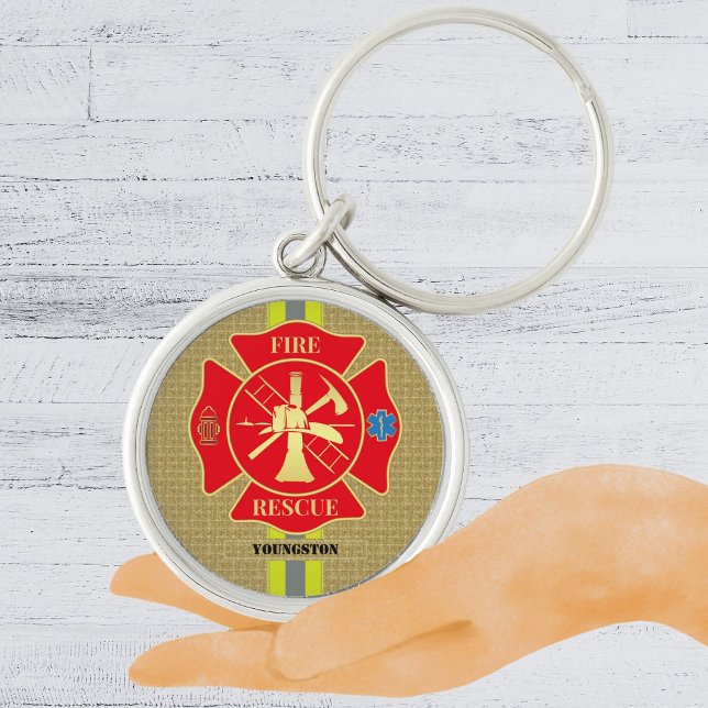 Der kühne Feuerwehrmann Maltas Cross Art Schlüsselanhänger (Firefighter Fire Rescue Bunker Gear Maltese Cross Keychain)