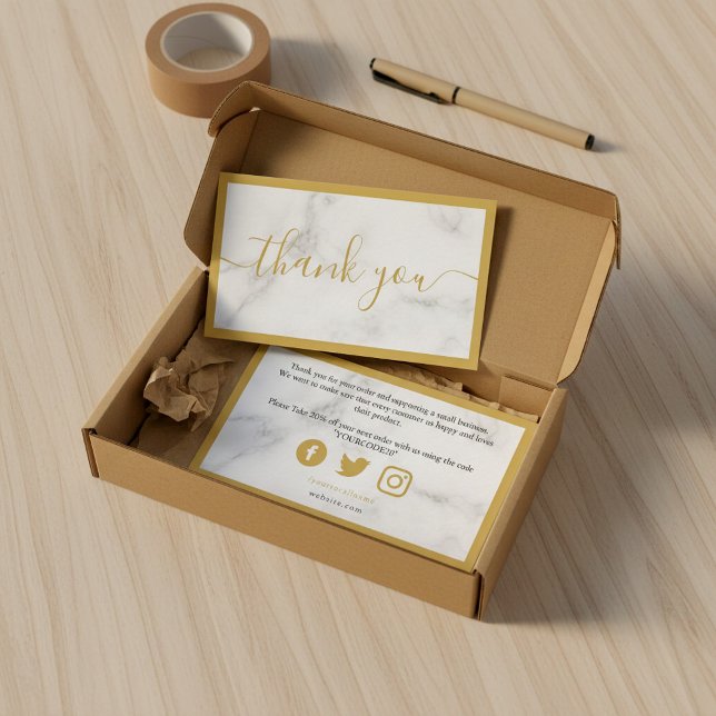 Der Kunde dankt Ihnen Begleitkarte (Gold and white marble effect customer thank you enclosure card.)