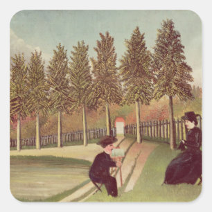 Der Künstler, der seine Ehefrau, 1900-05 malt Quadratischer Aufkleber