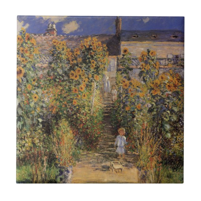 Der Künstlergarten in Vetheuil von Claude Monet Fliese (Vorderseite)
