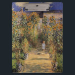 Der Künstlergarten in Vetheuil von Claude Monet Klemmbrett<br><div class="desc">Der Artist's Garden at Vetheuil (1880) von Claude Monet ist ein Vintager Impressionismus feine Kunst Blumenmalerei. Ein junges Mädchen wird während der Sommersaison von großen, blühenden Blume mit gelben Sonnenblumen begleitet. Ein Kind ist auf einem Weg im Pariser Garten von Monet in Vetheuil stehend. Über den Künstler: Claude Monet (1840-1926)...</div>