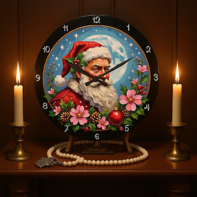 Der künstlerische Weihnachtsmann Vollmond Große Wanduhr (Von Creator hochgeladen)