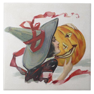 Der Kuss der Hexe: ein Kürbislaterne an Halloween Fliese