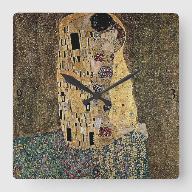 Der Kuss Gustav Klimts (circa 1908) Quadratische Wanduhr (Vorderseite)