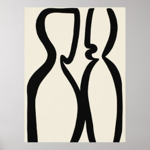 Der Kuss – Moderne Schwarz-Weiß-Linienkunst Poster