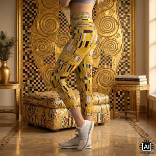 Der Kuss Muster von Gustav Klimt, Art Nouveau Capri Leggings
