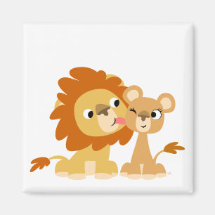 Der Kuss: Niedlicher Cartoon Lion Couple Magnet