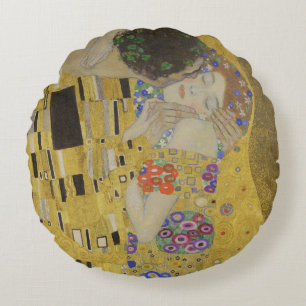 Der Kuss, Ölgemälde im Jugendstil, Gustav Klimt Rundes Kissen
