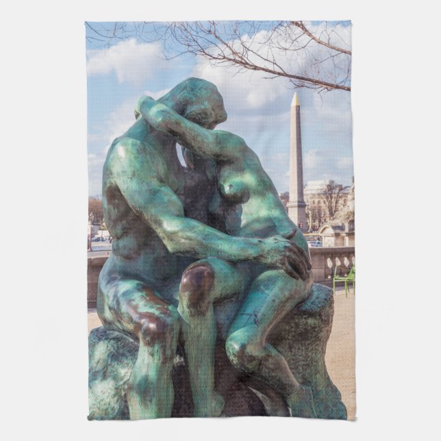 Der Kuss von Auguste Rodin in den Tuilerien, Paris Geschirrtuch (Vertikal)