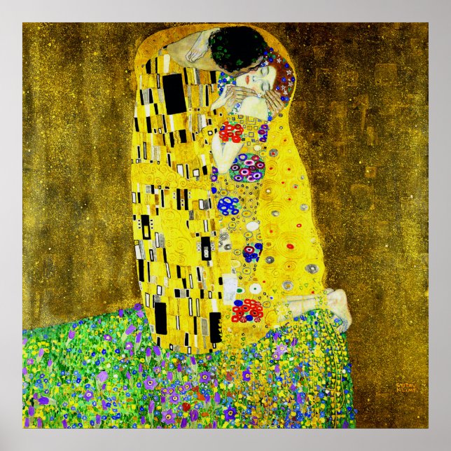 Der Kuss von Gustav Klimt, symbolischer Maler, Kun Poster (Vorne)