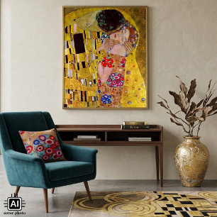 Der Kuss von Gustav Klimt, Vintage Art Nouveau Poster