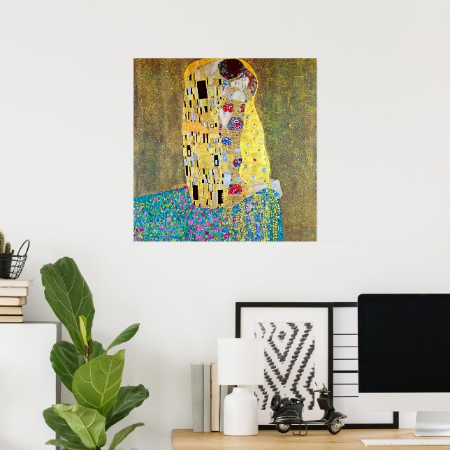 Der Kuss von Gustav Klimt, Vintage Art Nouveau Poster (Heimbüro)