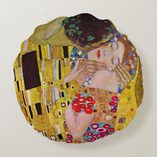 Der Kuss von Gustav Klimt, Vintage Art Nouveau Rundes Kissen