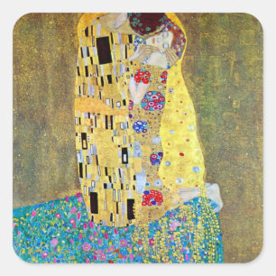 Der Kuss von Gustav Klimt, Vintager Jugendstil Quadratischer Aufkleber