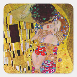 Der Kuss von Gustav Klimt, Vintager Jugendstil Quadratischer Aufkleber