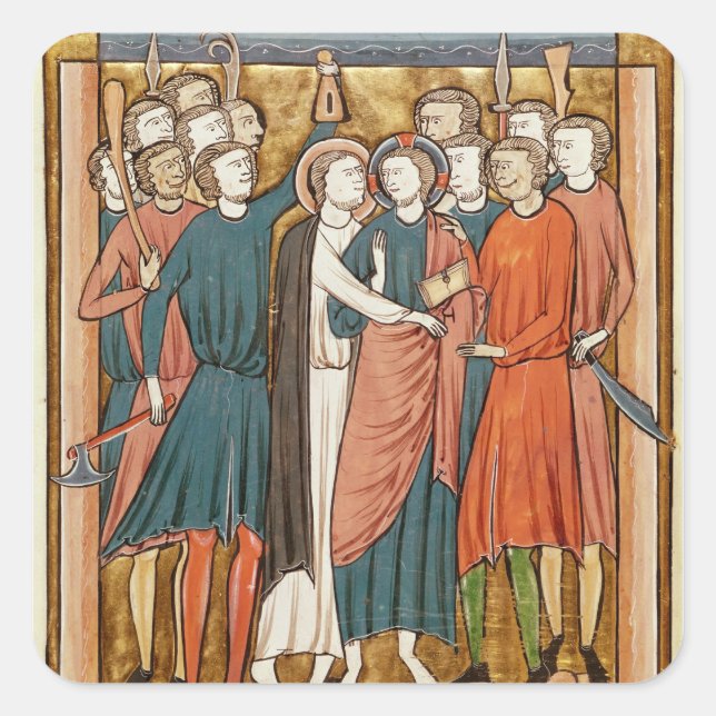 Der Kuss von Judas, 'Psautier a l'Usage de Paris' Quadratischer Aufkleber (Vorderseite)