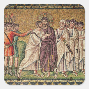 Der Kuss von Judas, Szenen vom Leben von Christus Quadratischer Aufkleber