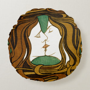 Der Kuss von Peter Behrens Art Nouveau Malerei Rundes Kissen