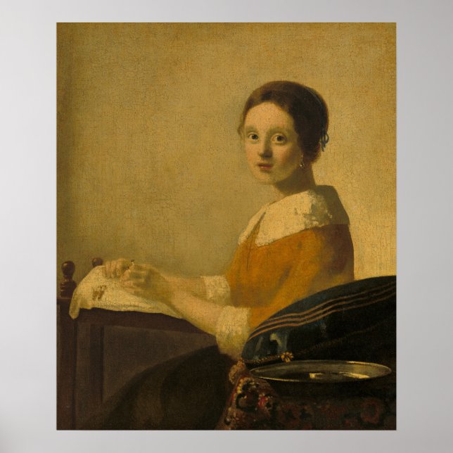 Der Lacemaker — Portrait im Vermeer-Stil Poster (Vorne)