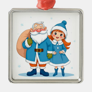 Der lächelnde Weihnachtsmann und Schneemann Ornament Aus Metall